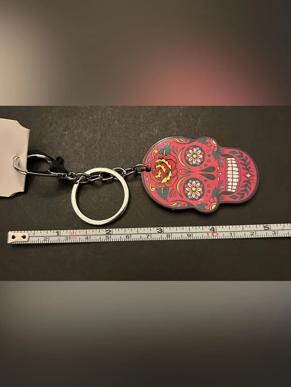 Colorful Floral Sugar Skull Acrylic Bag Charm Keychain in Assorted Colors NWT
